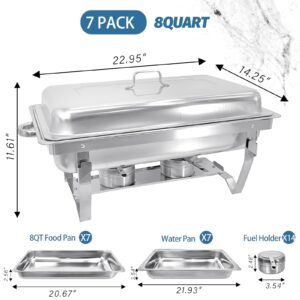 EVGTTI 7 Pack Stainless Steel Chafing Dishes 8 Quart Full Size Chafing Dish Buffet Set Silver Rectangular Catering Chafer Warmer for Buffet Banquet Party Catering Supplies