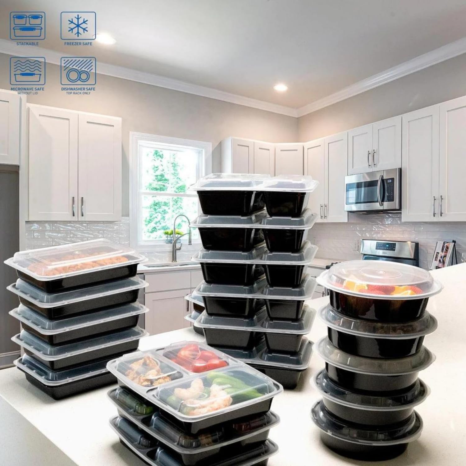 30-Pack 32oz Meal Prep Containers with Lids BPA-Free Reusable Plastic Food Storage Boxes Lunch Salad Freezer Microwave Safe One 1 Compartment Disposable Togo Tray for Meal Prepping Takeout and Snacks