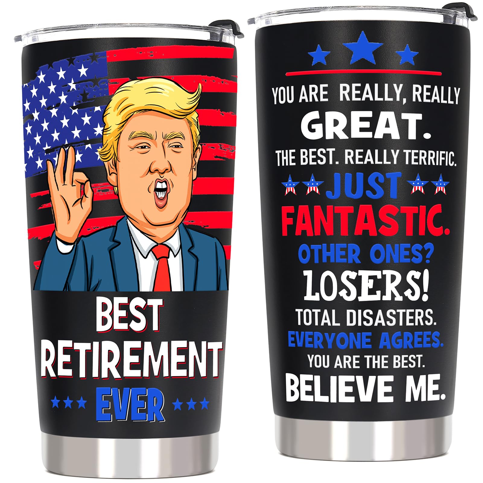 AREOK Best Retirement Gifts for Men, Happy Retirement Gifts - Funny Retired Gifts for Men, Coworker Leaving Farewell Going Away Gifts for Coworkers Friends, 20 OZ Retirement Tumbler Cup, Black