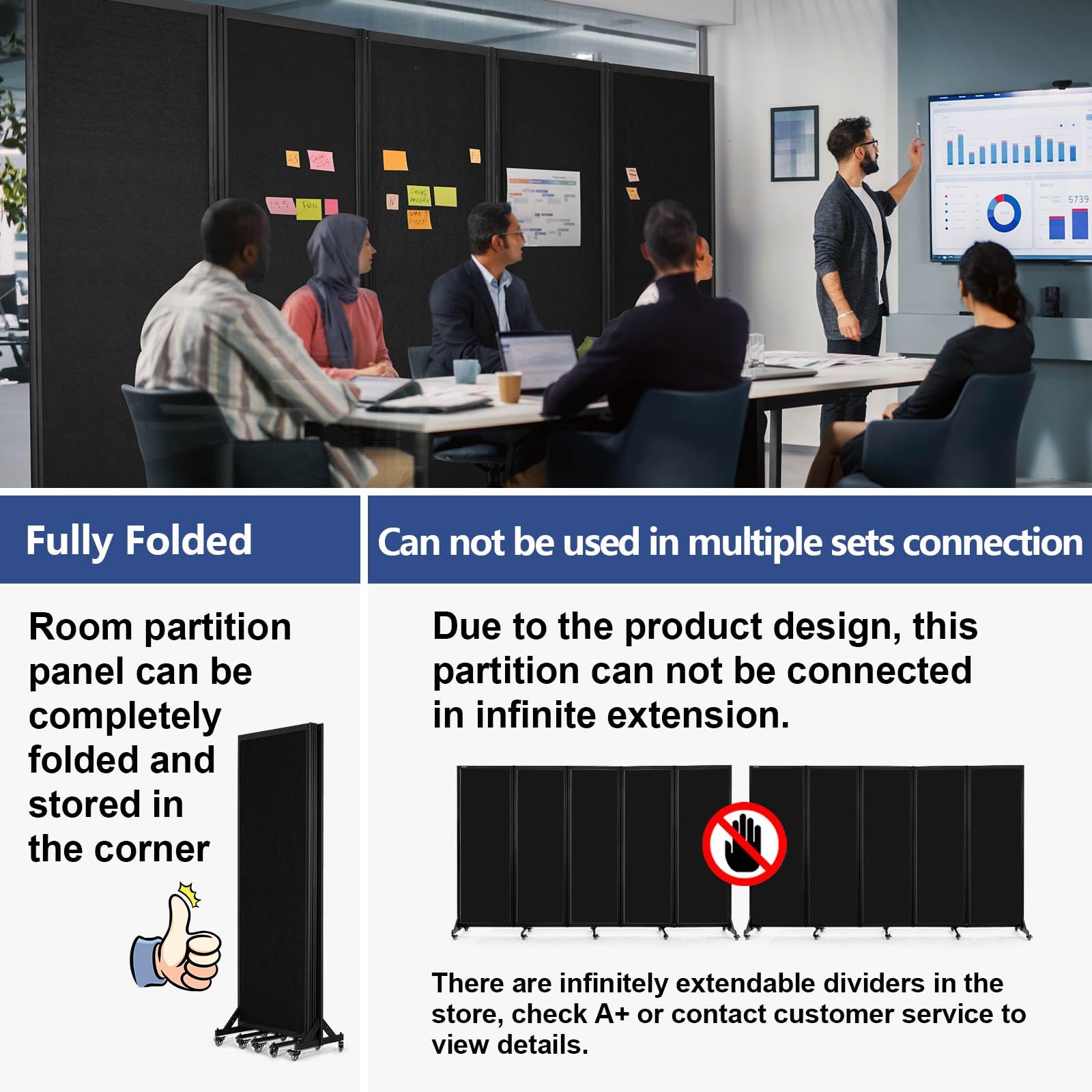 Strongbird Folding Room Partition, Office Partition Dividers, Privacy Divider Wall, Office Divides, 10'6"W x 6'7"H,Black