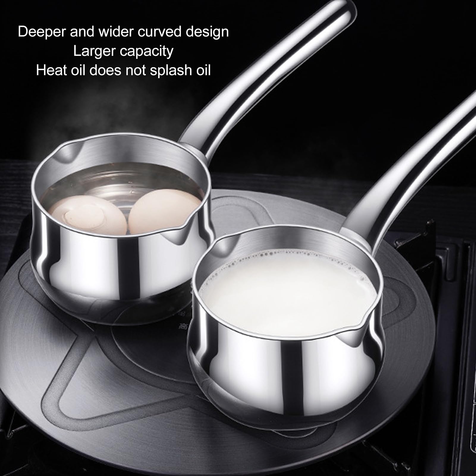 Butter Warmer, 12oz Stainless Steel Milk Warmer Pot with Dual Pour Spouts Mini Sauce Pan for Chocolate Melting Coffee Soup Warming