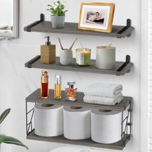 b4life floating shelves wall mounted bathroom rustic over toilet shelves with toilet paper basket, farmhouse floating shelf for bedroom, living room, kitchen, wall decoration