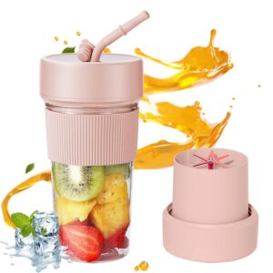 mini portable blender cup and travel lid,11.83 oz bpa-free personal blender,with usb charging, type-c charging port,makes smoothies and shakes creamy, fruit juicer for kitchen, travel, gym-pink