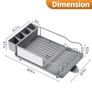 Urackify Dish Rack, 304 Stainless Steel Dish Drying Rack for Kitchen Counter, Dish Drainer with Cutlery Holder for Large Capacity, Dish Drying Rack with drip Tray, Grey