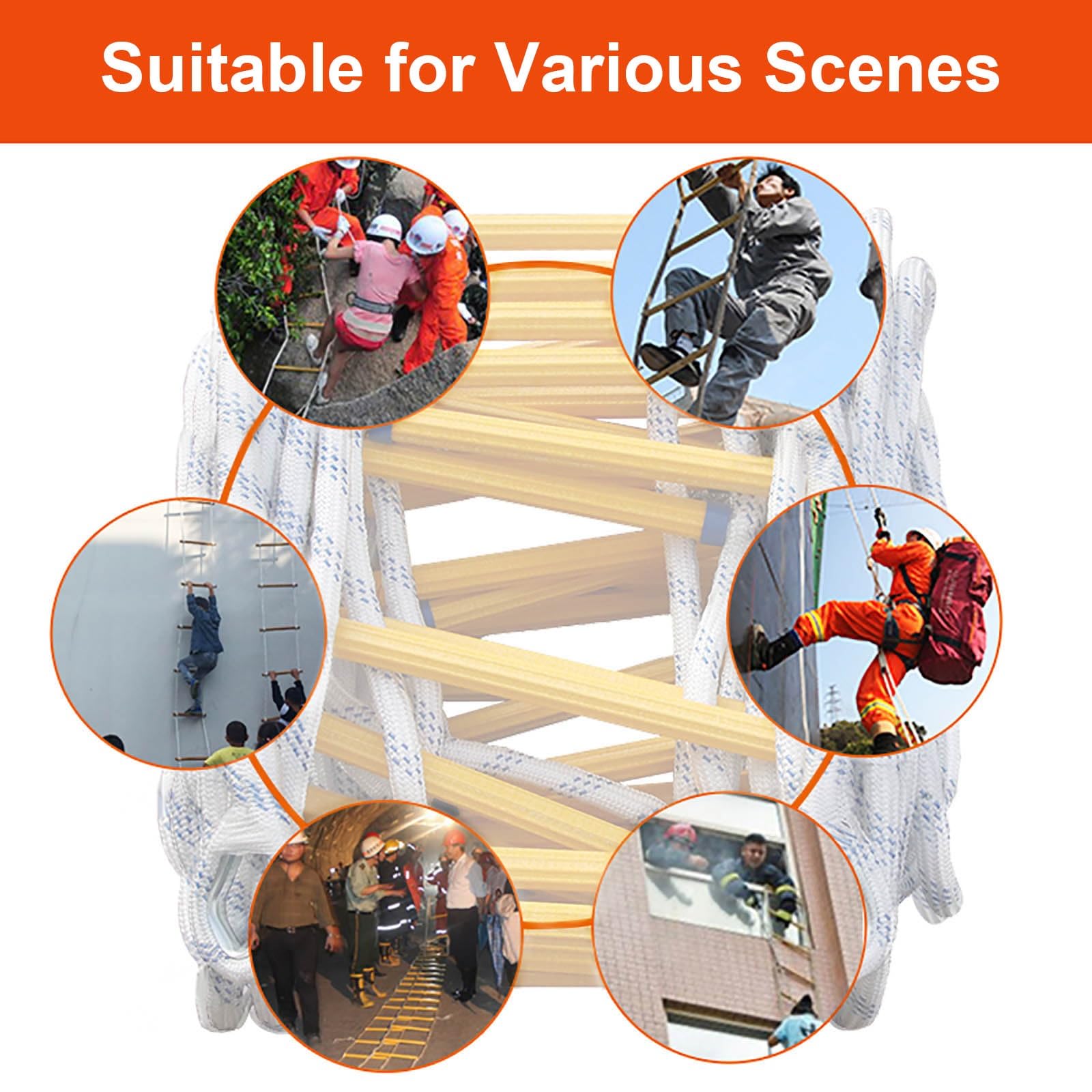 Window Ladder Fire Escape 9.8/16.4/26.2/32.8/39.3/49.2/59/65.6/82/98.4/114.8/131.2/147.6/164ft Escape Rope Ladder Emergency Fire Escape Rope Ladder Fire and High Temperature Resistance Easy to Store (