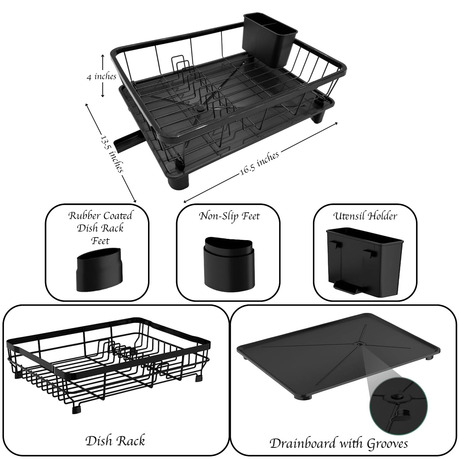 Remarkable Home Dish Drying Rack with Rotating Drain - Stainless Steel Kitchen Counter Dish Drying Rack, Large Capacity Dish Drainer, Kitchen Organizer for Dishes, Cups, Knives, Forks and Spoons