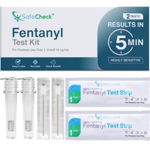 fentanyl test strips 2 pack | safecheck highly sensitive fentanyl test strips for testing drugs | fentanyl testing strips for pills, powders | fentanyl test kit for residues | 10ng/ml cutoff