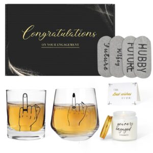 engagement gifts for couples & special wedding gifts: wine and whiskey glasses,socks, scented candle, and greeting card - unique gifts for couples,mr and mrs, his and hers, bridal shower and newlywed