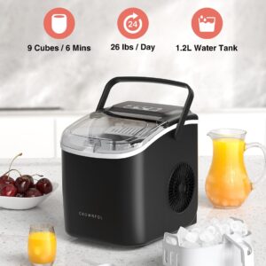 CROWNFUL Ice Maker Countertop, Portable Self-Cleaning Ice Maker Machine with Handle, Scoop and Basket, 9 Bullet Ice Cubes in 6 Mins, 26lbs/24H, Ideal for Home, Kitchen, Office, Bar, Party