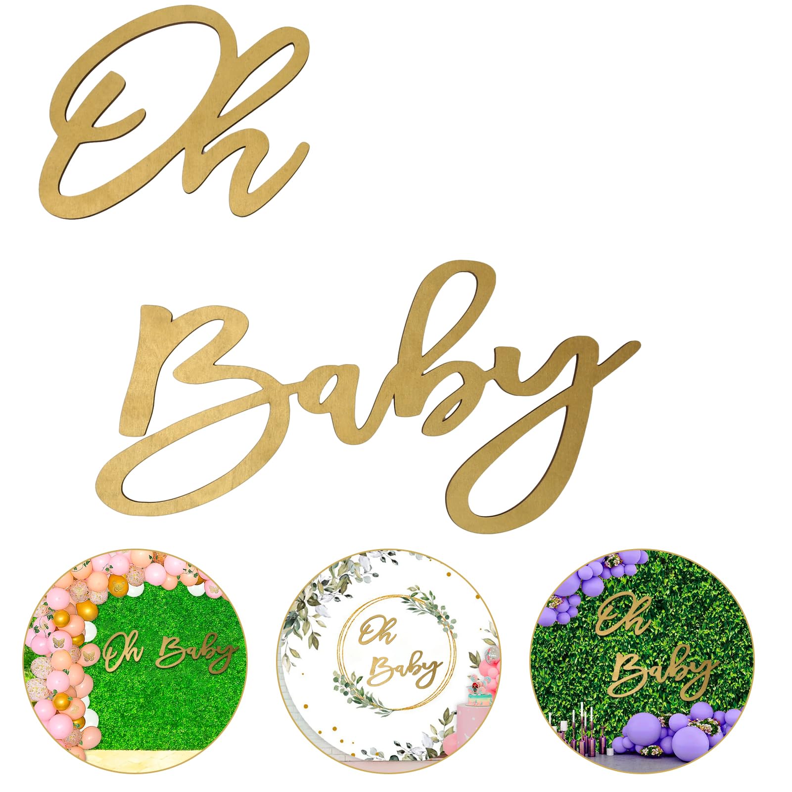 Cute Oh Baby Sign - Wooden Baby Shower Sign with Gold Painted Letters - Adorable Baby Banner for Gender Reveal Party Decor, Baby Shower Decorations - Stylish Photo Backdrop for Baby Boy and Baby Girl