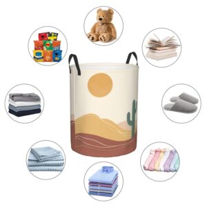 aHaBiKas Collapsible Laundry Basket Organizer, Bathroom Desert Cactus Scenery Dirty Clothes Storage Basket with Handle for Bedroom Living Room Small Size