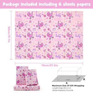 Baby Girl Wrapping Paper For Kids Girls, 6 Sheets Stroller Baby Socks Nipple Balloons Designs 20 x 28 inch Birthday Wrapping Paper for Baby Shower Birthday Kindergarten Newborn