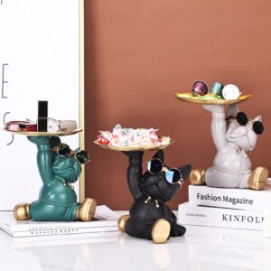 Bulldog Tray Statue and Sculpture Key Holder, French Bulldog Storage Candy Dish, Modern Key Bowl for Entryway Table Cool Office Desk Frenchie Decor, French Bulldog Gifts Key Basket Accessories