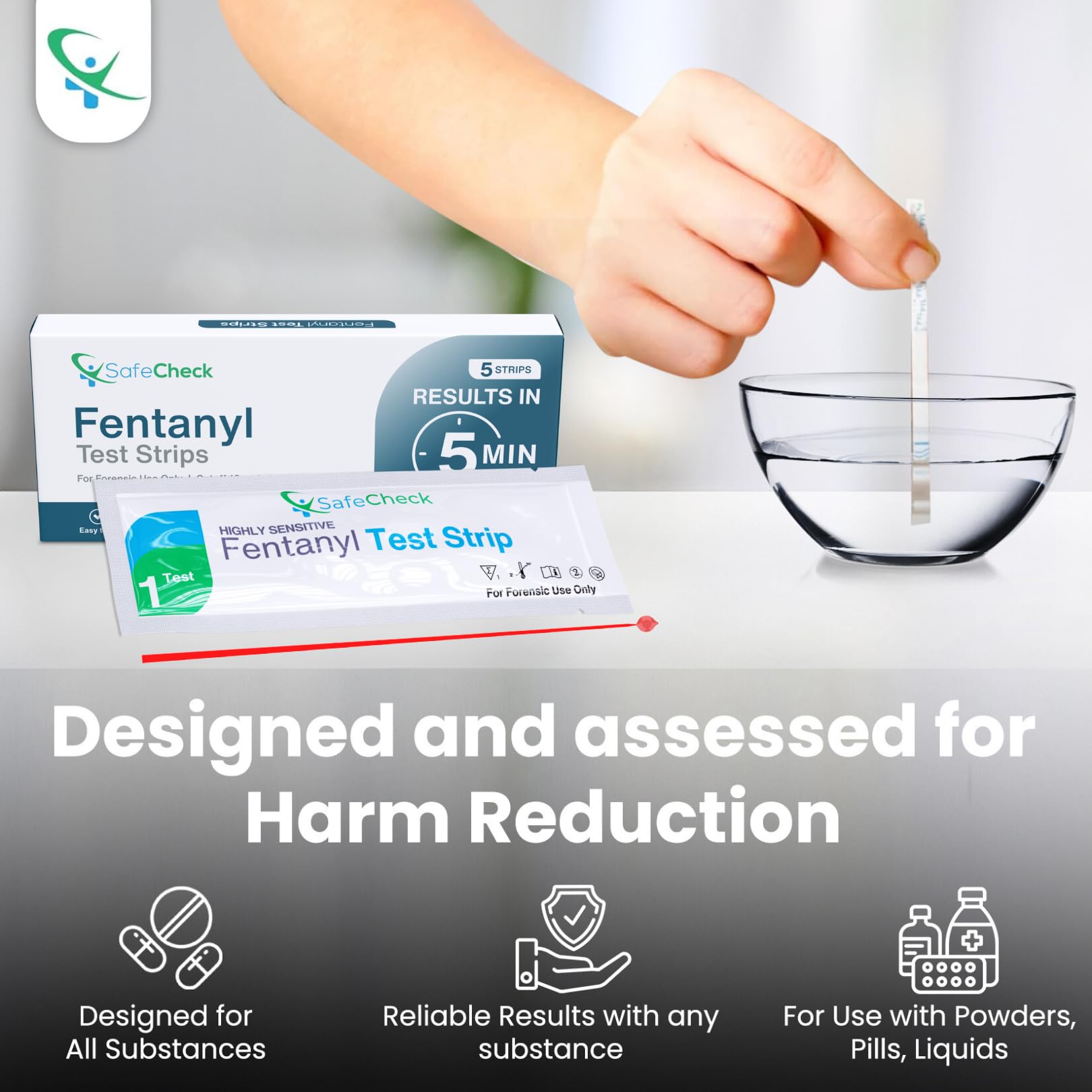 Fentanyl Test Strips 5 Pack | SafeCheck Highly Sensitive Fentanyl Test Strips for Testing Drugs | Fentanyl Testing Strips for Pills, Powders | Fentanyl Test Kit | 10ng/mL Cutoff