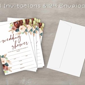 Wedding Shower Invitations, Burgundy Bridal Shower Invitations With Envelopes, Wedding Invitations, Bridal Shower Invites, Wedding Shower Decorations, 25 Invitations Cards And Envelopes (B04)