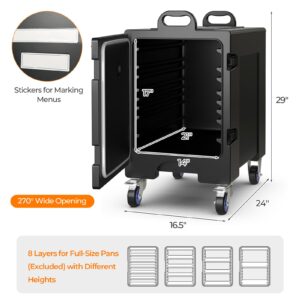 HAPPYGRILL Insulated Food Pan Carrier with Wheels, 81 Quart Food Warmer Box with Double Buckles, Movable Hot Box for Catering Restaurant Picnic, (1, Black with Wheel)