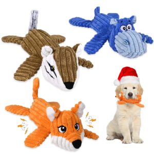 frbyvad dog toy, squeaky christmas dog toys to keep them busy, 3 pack plush puppy toys, interactive dog toys for large small dogs, dog chew toy, puppy chew toys for teething, no stuffing dog toys.