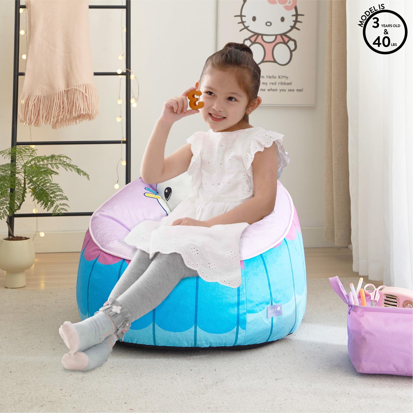 Idea Nuova Gabbys Dollhouse Hillside by pod Plush Kids Bean Bag Chair, 24"x24"x25", Ages 3+