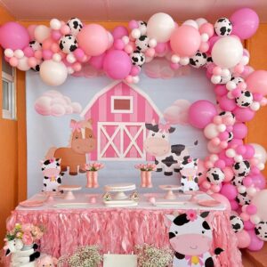 Cow Print Balloons Set, 12Inch 60pcs Pink White Cow Balloons Cow Print Balloons Cow and Pink Balloons For Girl Bithday Baby Shower Farm Animals Cow Themed Party Decoration