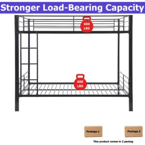 Movdevy New Upgrade Queen Over Queen Bunk Bed, Heavy Duty Bunk Beds Queen Over Queen Size with Ladder & Guardrail for Kids Adults Teens Boys, Weight Capacity 600 lbs, Black (QUEEN OVER QUEEN BUNK BED)