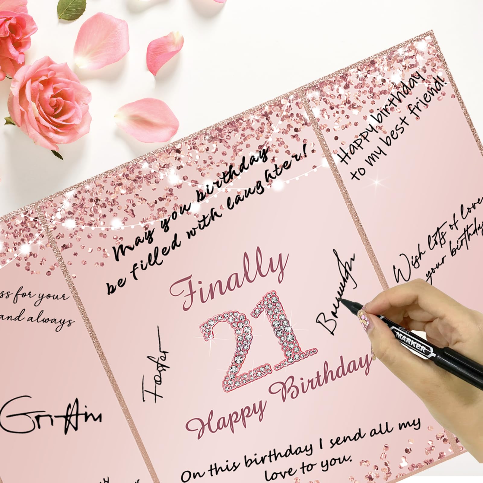 Vlipoeasn 21st Birthday Guest Book Alternative, Rose Gold 21st Birthday Party Decorations for Women, Creative Diamond 21st Birthday Signature Book, Cheers to 21 Year Old Birthday Party Supplies