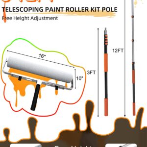 Buyplus 18 Foot High Reach Paint Roller with Lightweight Sturdy Aluminum 3-12FT Telescoping Extension Pole, Multi-Function Paint Roller Kit, House Paint Roller Brush for Walls, Ceiling, Decks, Doors