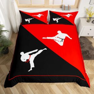 taekwondo duvet cover,kids japanese sports bedding set,black red white comforter cover for boys girls room decor,kungfu lightweight bedspread cover twin size with 1 pillow case