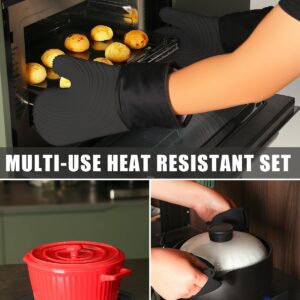 5Pcs Oven Mitts and Pot Holders, 500°F High Heat Resistant Silicone Kitchen Oven Mitts, Waterproof, Non-Slip, Easy to Clean, Cotton Lined Oven Gloves, BPA-Free, Oven Mits Set for Baking and Cooking