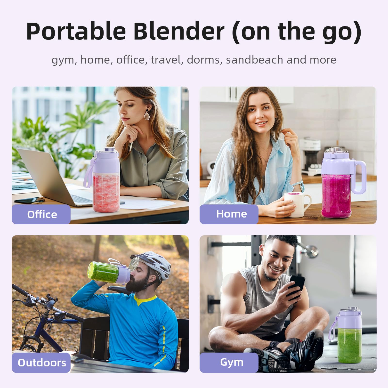 Portable Blender 33.8oz, Hioo Personal Size Blender for Shakes and Smoothies with 10 Blades, Cordless Blender BPA Free, Leakproof-Lid & Sip Spout, Juices, Baby Food, Portable Blender & Food Processor