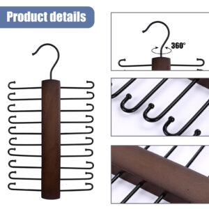 BigOtters Wooden Tie Rack, Tie Hanger for Men Closet Hanging Space Saving Holder 20 Hooks 360 Degree Rotating Tie Organizer for Belt Scarf Tie