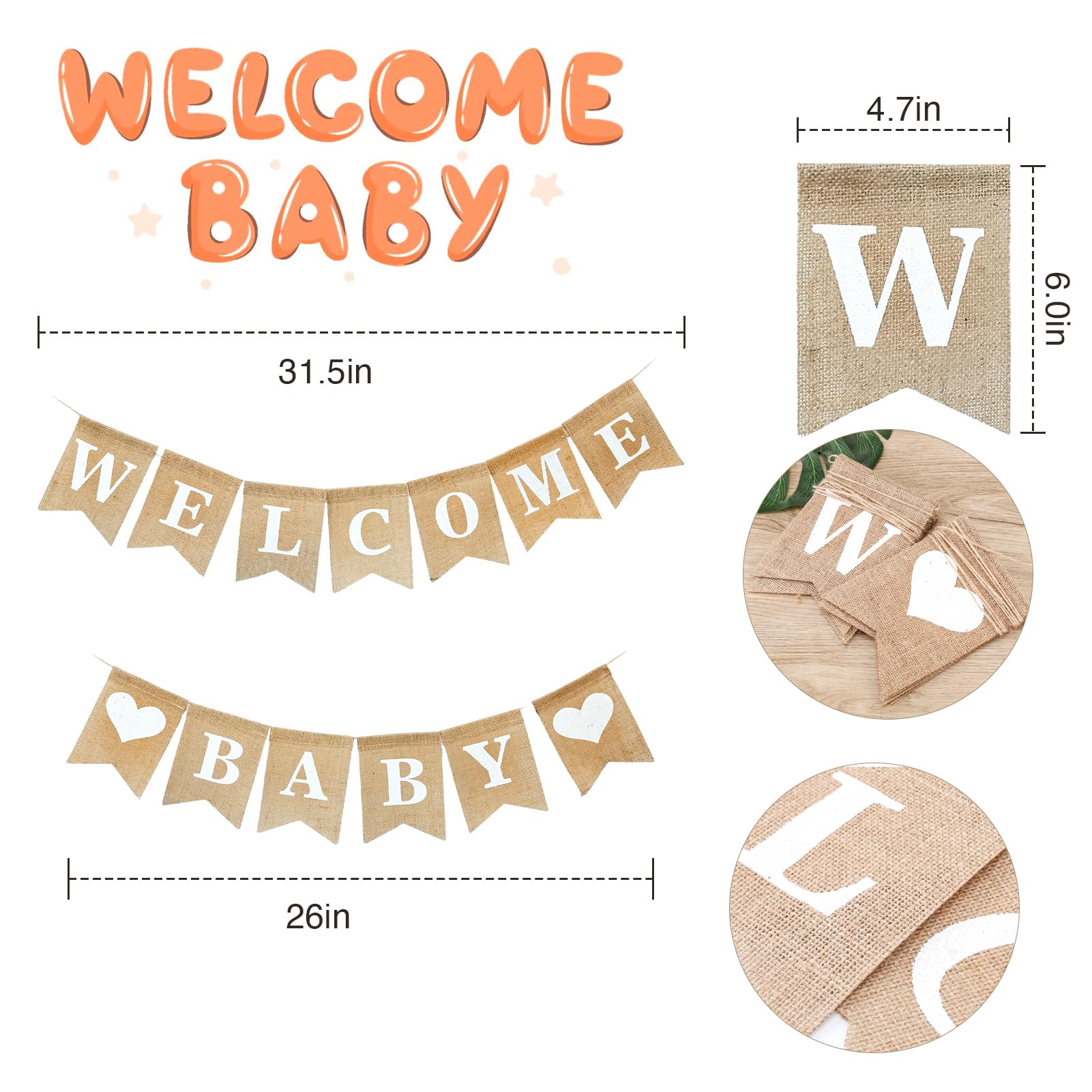 Welcome Baby Sign - Pre-Strung Burlap Welcome Baby Banner - Elegant Baby Announcement Sign for Boy and Girl - Newborn Birth Hospital Signs - Baby Arrival Banners - Adorable Baby Shower Decor