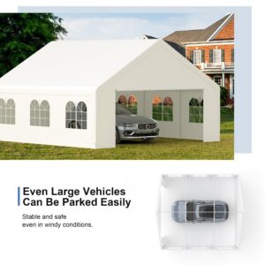 Carport, 20 x 20 Heavy Duty Carport Canopy with Removable Sidewall, Portable Garage with All-Season Tarp, Outdoor Storage Shelter Water-Resistant Car Canopy for Party Event Wedding Gathering (20x20ft)