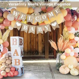 Welcome Baby Sign - Pre-Strung Burlap Welcome Baby Banner - Elegant Baby Announcement Sign for Boy and Girl - Newborn Birth Hospital Signs - Baby Arrival Banners - Adorable Baby Shower Decor