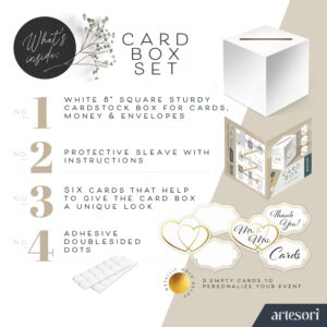 ARTESORI White Wedding Card Box - Cards Stickers & Large Box Slot, Gift Card Box for Wedding Cards At Reception, Birthday, Baby Shower, Graduation Box Party, Raffle, Money Boxes Holder - 8x8