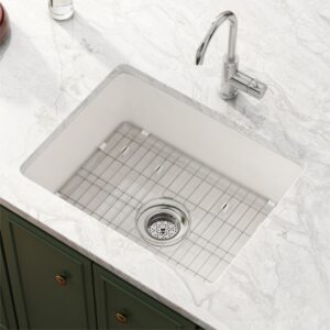 drop in kitchen sink, eridanus 24" x 18" undermount kitchen sink 24 inch fireclay sink dual mount white kitchen sink topmount deep single bowl with bottom grid and strainer drain