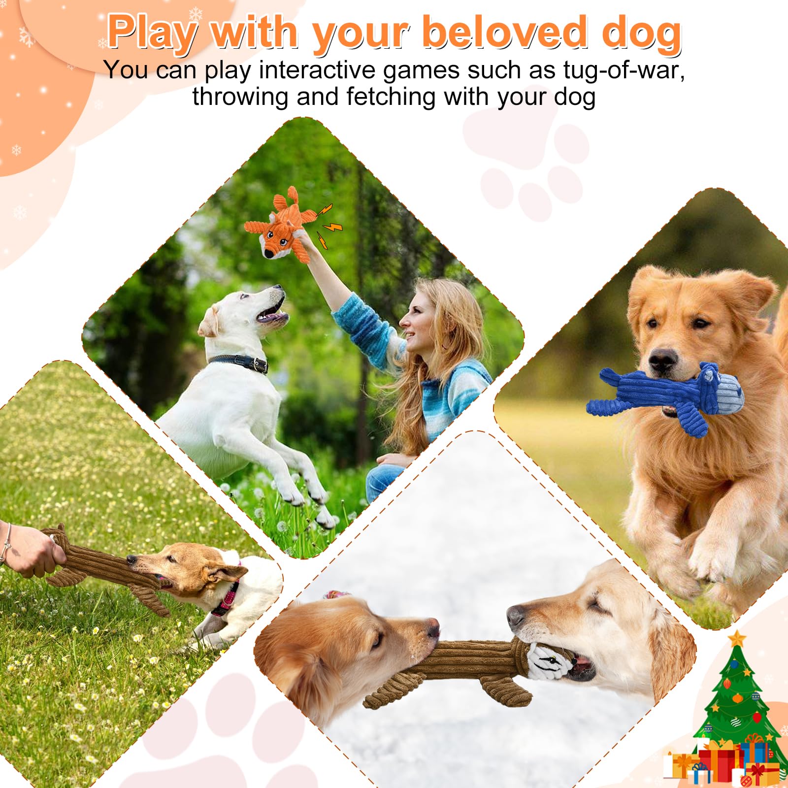 Frbyvad Dog Toy, Squeaky Christmas Dog Toys to Keep Them Busy, 3 Pack Plush Puppy Toys, Interactive Dog Toys for Large Small Dogs, Dog Chew Toy, Puppy Chew Toys for Teething, No Stuffing Dog Toys.