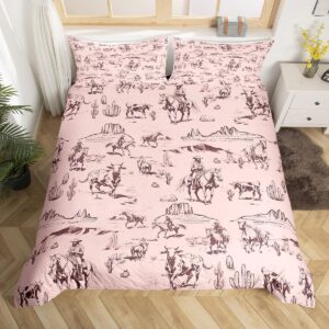 feelyou kids wild west cowboy bedding set twin size western decor duvet cover for boys girls teens bedroom decor rodeo cowboy style comforter cover set pink bedspread cover with 1 pillow case