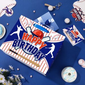 RUMIA Baseball Birthday Gift Bag with Tissue Paper Greeting Card Baseball Happy Birthday Gift Wrap Bag with Handle for Boys Kids Teens Christmas Holiday Sport Themed Baseball Birthday Party Supplies