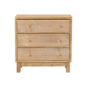 COZAYH 3-Drawer Farmhouse Dresser with Handicraft Wood Ring Motif, Set of 2 Fully Assembled Nightstand Wooden Finish for Boho, Mid-Century, Natural Wood, Rustic