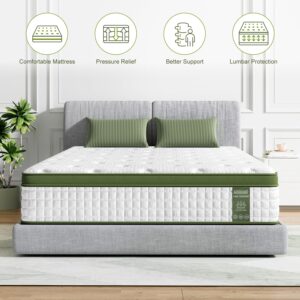 King Mattress, 12 Inch Hybrid Mattress In a Box with Gel Memory Foam, Individual Pocket Spring for Motion Isolation, Deep Sleep, Medium Firm Feel King Size Mattress, 100 Nights Trial, CertiPUR-US