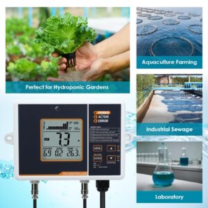 Smart pH Controller Aquariums, Two-Plug Auto Dosing System with Dosing Pump for pH Up and Down Dispensing, pH Meter with ATC Function, pH Monitor for Hydroponics Nutrient