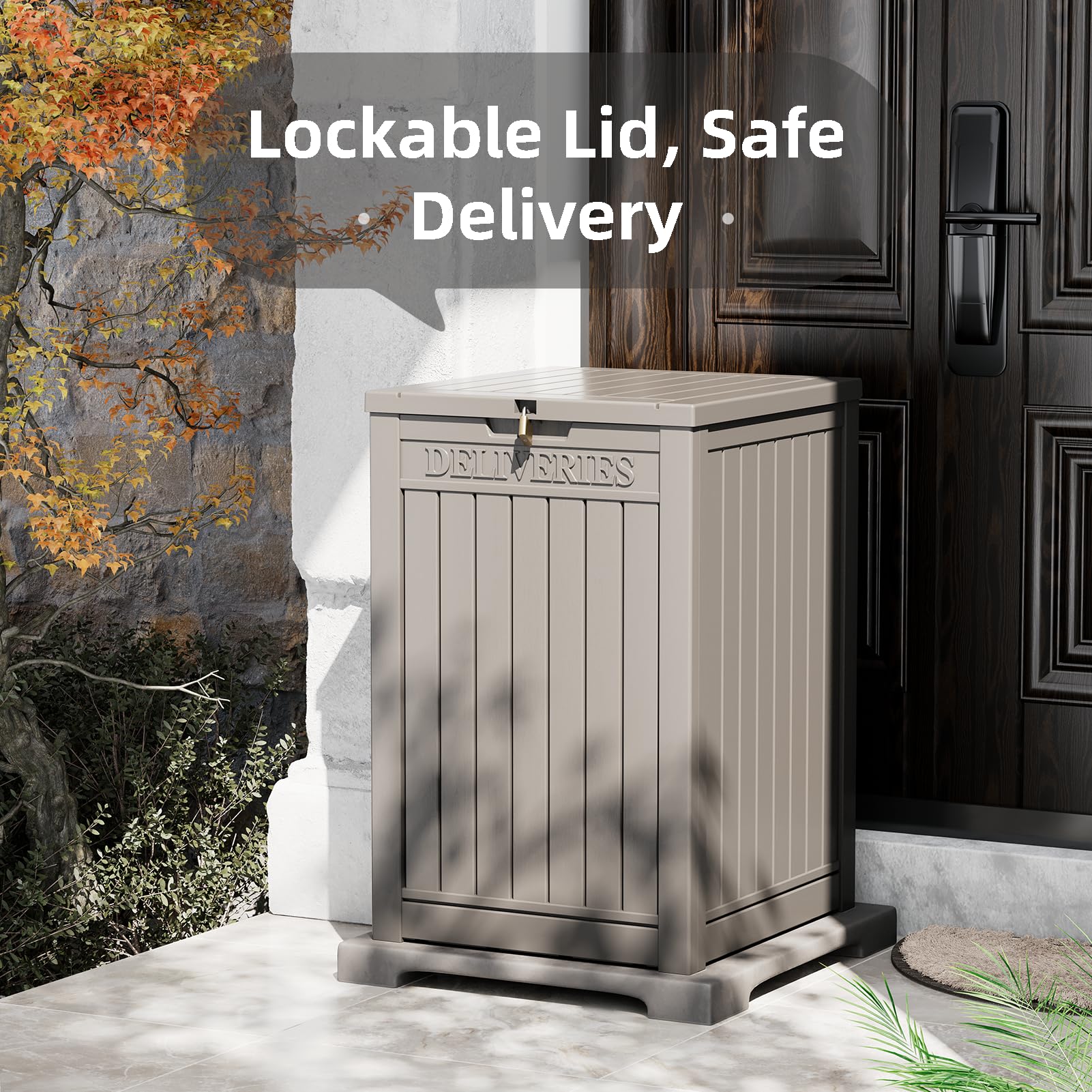 Package Delivery Box for Porch, 48 Gallon Storage Box with Lockable Secure, Large Double Wall Resin Outdoor Package Delivery and Waterproof Deck Box