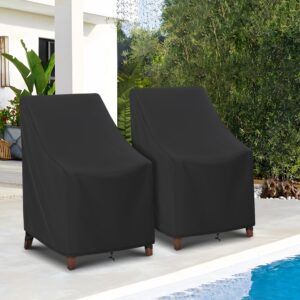 SunPatio Outdoor High Back Chair Covers Waterproof, 2 Pack Stackable Patio Chair Covers with Windproof Straps, Outdoor Patio Furniture Covers All Weather Protection, 27" x 30" x 42", Black