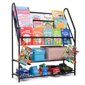 bookshelf for kids, metal kids bookshelf, 5 tier kids book shelf and toy storage, bookcase for kids room, kids book storage for bed room living room (large, black)