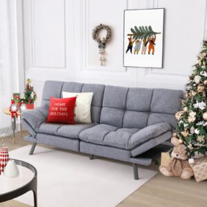 hcore futon bed, mid-century modern memory foam loveseat sofas, french grey