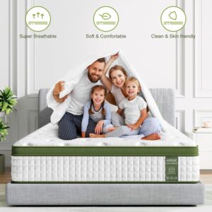 King Mattress, 12 Inch Hybrid Mattress In a Box with Gel Memory Foam, Individual Pocket Spring for Motion Isolation, Deep Sleep, Medium Firm Feel King Size Mattress, 100 Nights Trial, CertiPUR-US