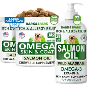 Salmon Oil + Omega 3 for Dogs - Oil Treats for Dog Shedding, Skin Allergy, Itch Relief, Dry Skin & Hot Spots Treatment, Joint Health - Skin and Coat Supplement - EPA & DHA Fatty Acids