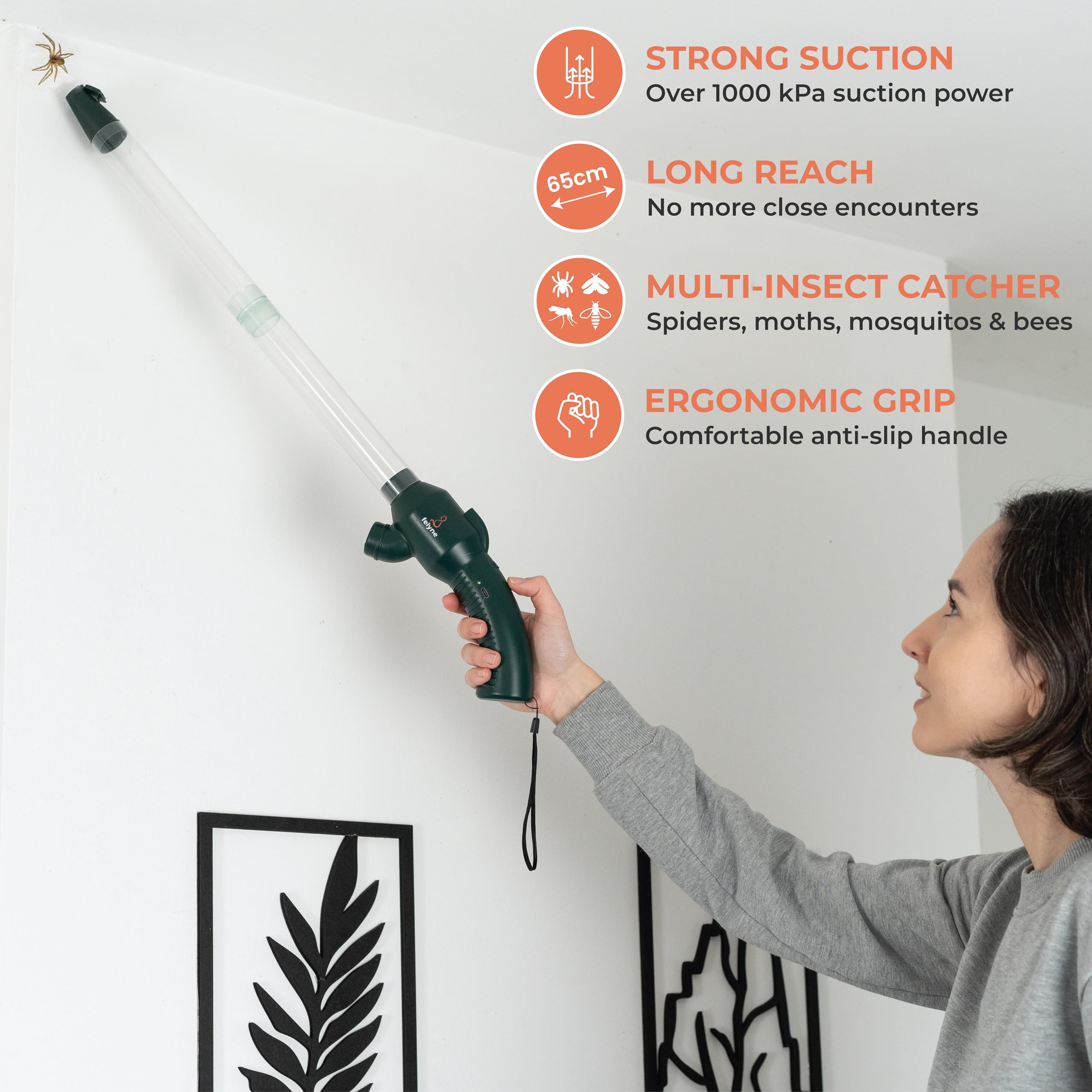 Rechargeable Spider Catcher Strong Suction Blows Insects Back Out Long Handle Vacuum Humane Bug Catcher LED Light Insect Hoover Bees Moths for Home