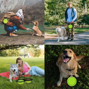 PNEUICALLY Collapsible Silicone Cat and Dog Travel Bowls,2 in 1 Foldable Pet Feeding and Watering Dish for Walking Camping Hiking with Carabiner (Green)