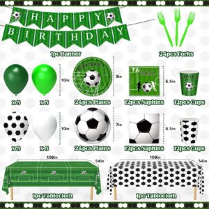 Soccer Party Decorations, 143Pcs Soccer Birthdday Party Supplies-Serves 24 with Soccer Plates and Napkins Tablecloth and Birthday Banner Balloons for Soccer Sports Theme Birthday Decorations